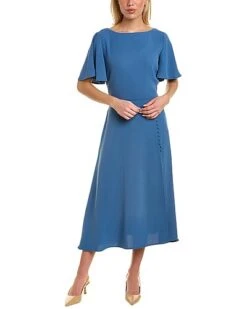 Boatneck Flutter Sleeve A-Line Dress Women