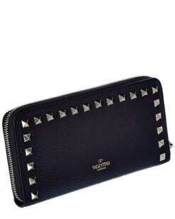 Valentino Rockstud Grainy Leather Zip Around Wallet Women