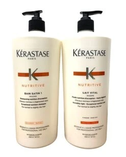 Kérastase 34oz Bain Satin 1 Shampoo & 34oz Lait Vital Conditioner Set With 2 Pumps Women