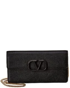 Valentino VSLING Small Grainy Leather Wallet On Chain Women