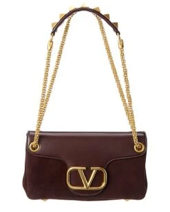 Valentino Stud Sign Suede & Leather Shoulder Bag Women