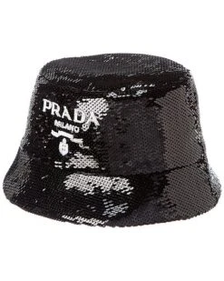 Prada Logo Sequin Silk-Blend Bucket Hat Women