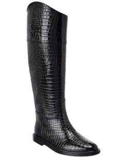 FENDI Karligraphy Croc-Embossed Leather Boot Women