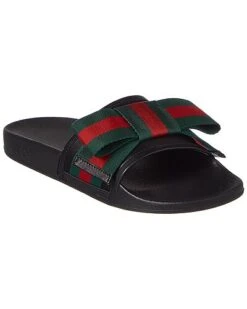 Gucci Web Bow Satin & Rubber Slide Women