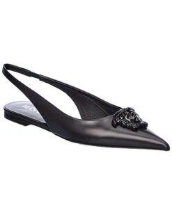 Versace La Medusa Leather Slingback Flat Women