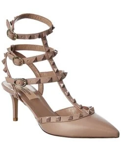 Valentino Rockstud Caged 65 Leather Ankle Strap Pump Women