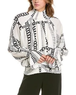 Shirring Detail Chain Print Top Women