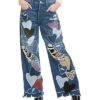 FREE PEOPLE Iece Of My Heart Blue Combo Wide Leg Jean Women