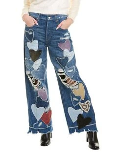 FREE PEOPLE Iece Of My Heart Blue Combo Wide Leg Jean Women