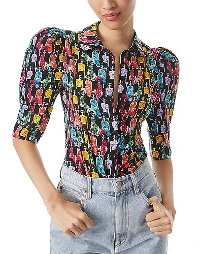 Alice + Olivia Willa Puff Sleeve Silk Top Women