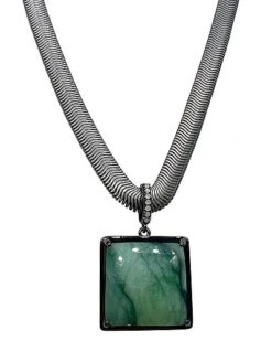 Jewelry Silver 6.10 Ct. Tw. Diamond & Emerald Square Pendant Necklace Women