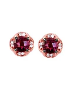 14K Strawberry Gold 1.38 Ct. Tw. Diamond & Rhodolite Earrings Women