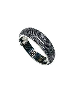 Silver Black Spinel Bangle Women