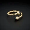 14K Italian Gold Black Onyx Rope Bypass Ring Women