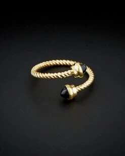 14K Italian Gold Black Onyx Rope Bypass Ring Women